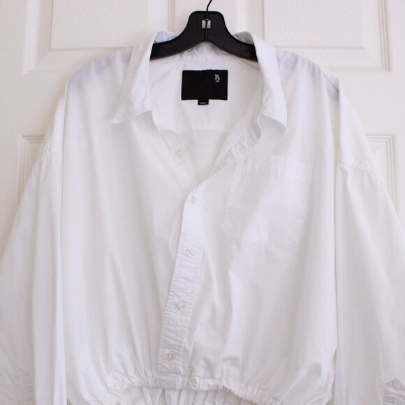 R13 Crossover Bubble Shirt in White Long Sleeve Cotton Button Down - Picture 4 of 15